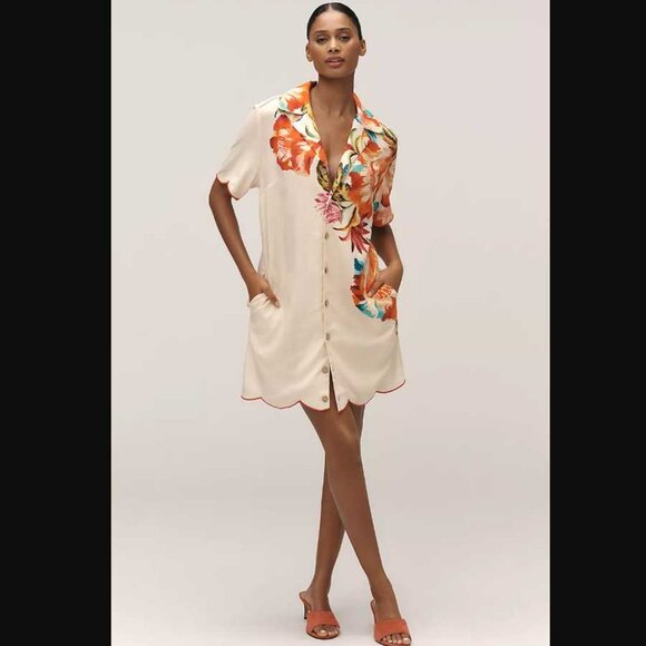 New L Farm Rio x Anthropologie scalloped shirt dress - Picture 2 of 11